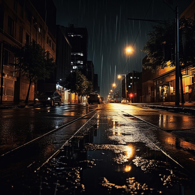 Chuva na rua na noite escura