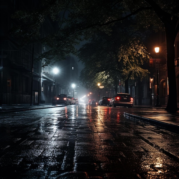 Chuva na rua na noite escura