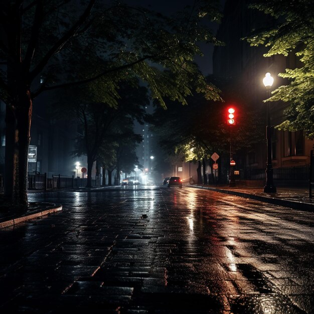 Foto chuva na rua na noite escura