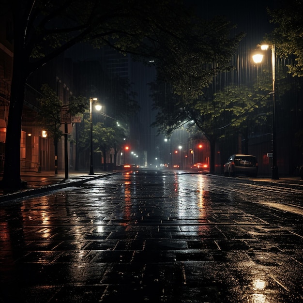 Chuva na rua na noite escura