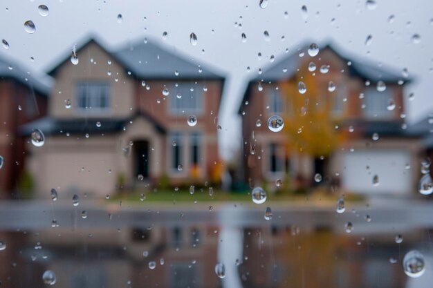 Chuva no bairro suburbano com casas de campo