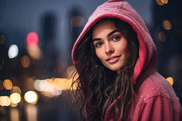 Chuva radiante Menina sorridente na chuva
