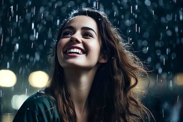 Foto chuva radiante menina sorridente na chuva