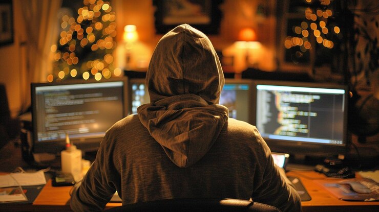 Foto un cibercriminal en la computadora