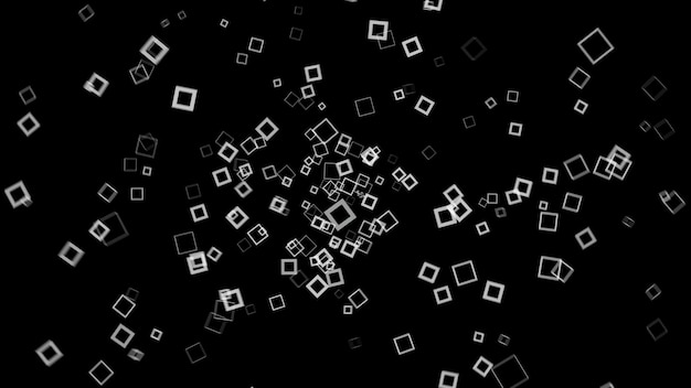 Ciberespacio con cuadrados de neón en animación de fondo negro d efecto hipnótico con neón futurista