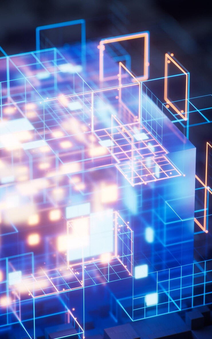 Foto ciberespacio digital con líneas cruzadas brillantes renderización 3d