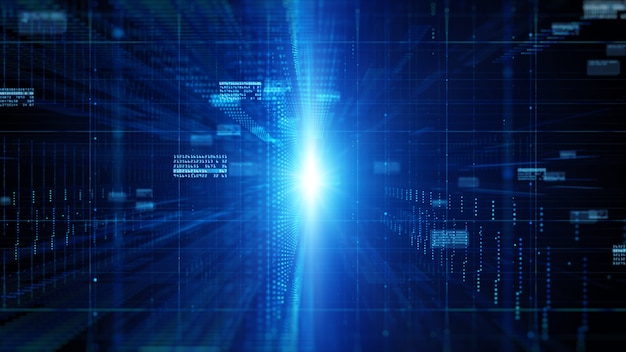Ciberespacio digital con partículas y concepto de fondo de conexiones de red de datos digitales.