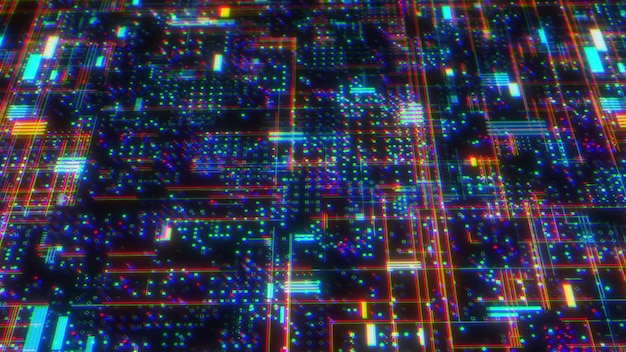 Ciberespacio digital con puntos y líneas generados por computadora