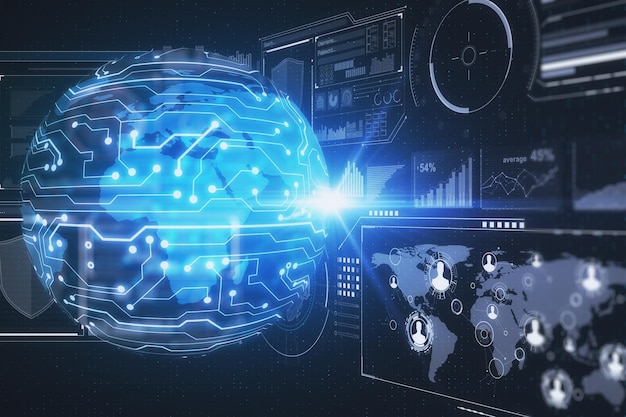 Ciberespaço e globo com microcircuito