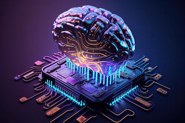 Cibernética Inteligência Artificial Cérebro Chip de Computador Tecnologia Cibernética IA Generativa