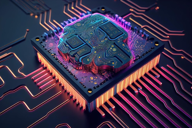 Cibernética Inteligência Artificial Cérebro Chip de Computador Tecnologia Cibernética IA Generativa