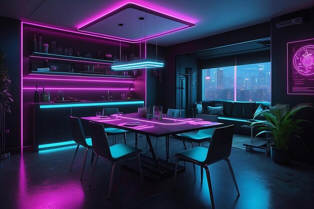 Ciberpunk Dining Room HighTech Vibes e Estética de Neon