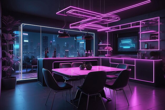 Foto ciberpunk dining room hightech vibes e estética de neon