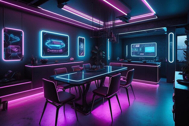 Ciberpunk Dining Room HighTech Vibes e Estética de Neon