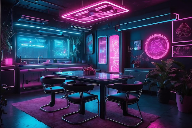 Ciberpunk Dining Room HighTech Vibes e Estética de Neon