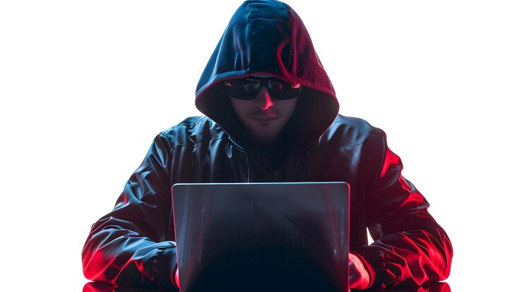 Foto ciberseguridad aislado en espacio de fondo blanco para subtítulos hacker