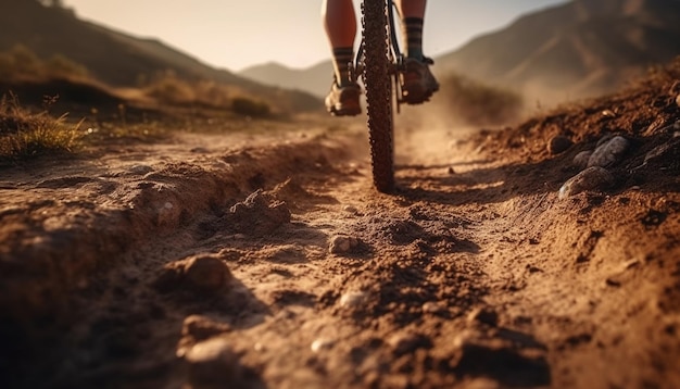 Ciclismo de montaña a través de la libertad de terreno extremo encontrado generado por IA