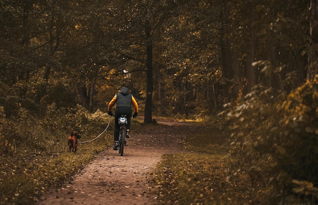 Ciclismo con perro en un parque público