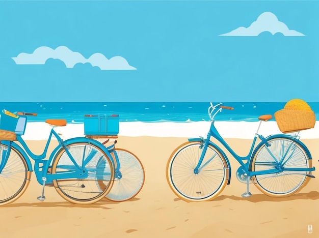 Ciclismo Serenidad Bicicletas junto a la playa en Lacanau Francia Un paisaje tranquilo en Vector