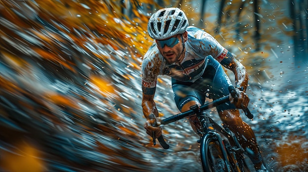 Un ciclista atleta masculino en una bicicleta de carretera