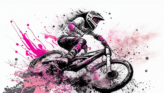 Un ciclista de bmx con casco de bmx rosa y negro y casco de bmx rosa.