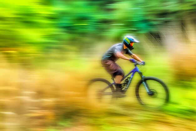 Foto ciclista de montanha montando bicicleta de pista única arte gerada por rede neural de ia