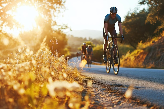 Ciclista fazendo esportes de bicicleta ao ar livre em um dia ensolarado