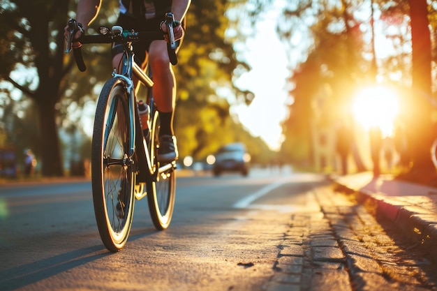 Ciclista fazendo esportes de bicicleta ao ar livre em um dia ensolarado