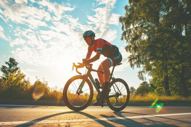 Ciclista fazendo esportes de bicicleta ao ar livre em um dia ensolarado