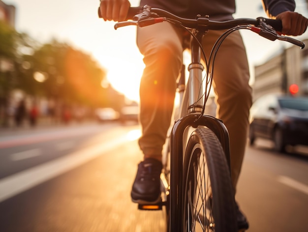 Ciclista irreconocible en el anochecer