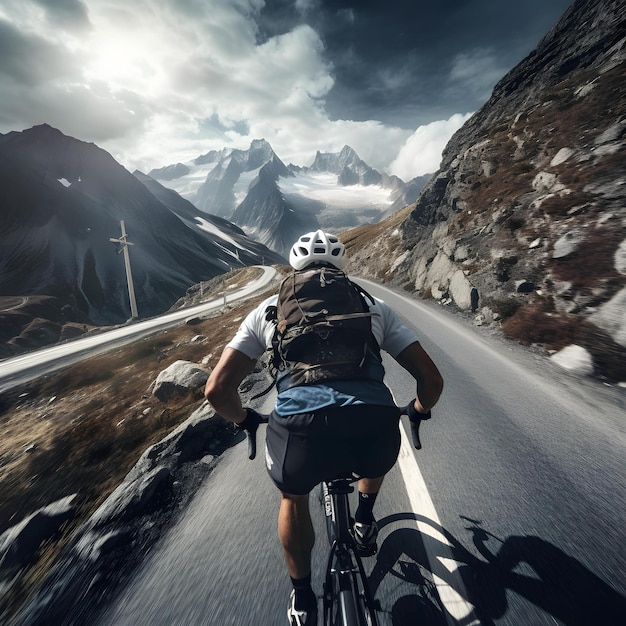 El ciclista monta en el fondo de la naturaleza.