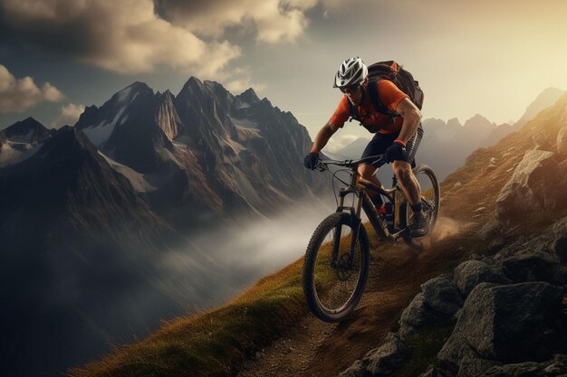 Ciclista de montaña en las montañas Sport y concepto de vida activa ai generado