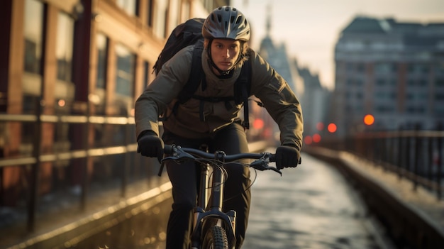 Ciclista montando una bicicleta en la ciudad