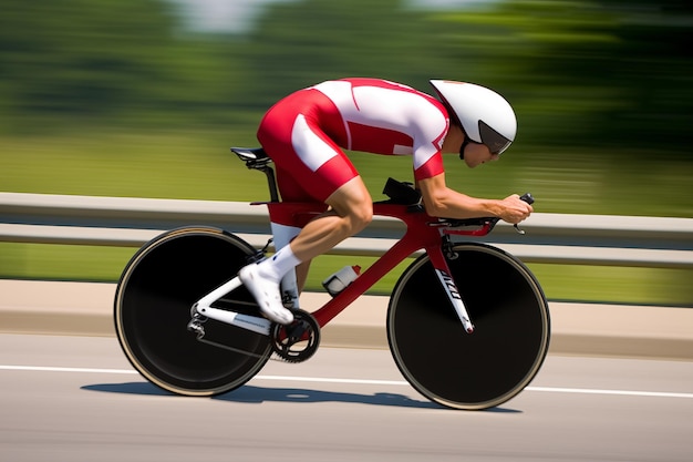 Ciclista profissional a correr numa corrida muito rápida. IA generativa.