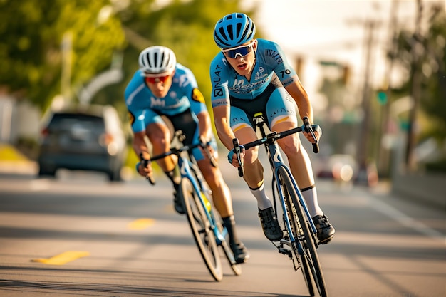 Foto los ciclistas en la carretera