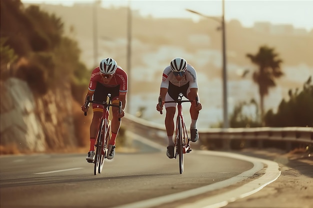 Foto los ciclistas en la carretera