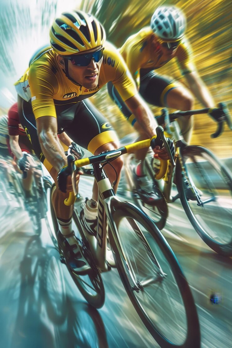Foto ciclistas com equipamento desportivo de corrida profissional a montar ia generativa