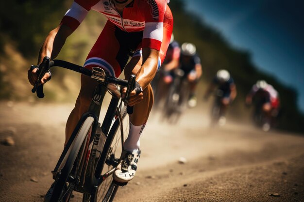 Ciclistas profissionais correndo em pelotão apertado