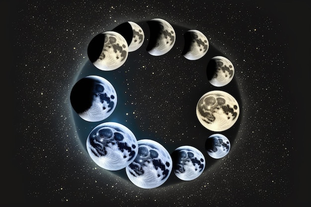 Ciclo lunar de la luna en la idea de lapso de tiempo del cielo nocturno