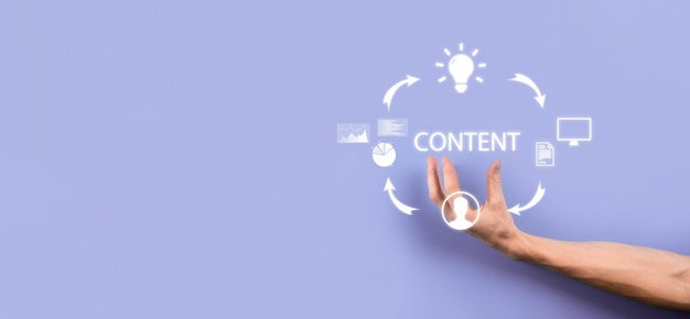 Foto ciclo de marketing de contenido: creación, publicación, distribución de contenido para un público objetivo en línea y análisis.