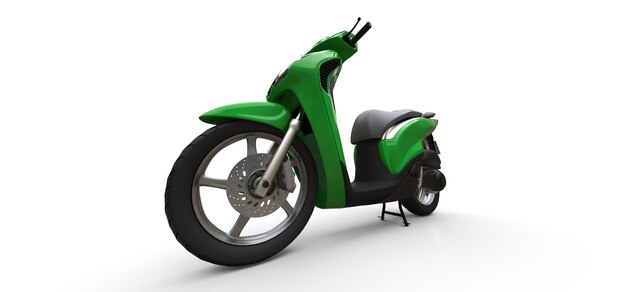 Ciclomotor verde urbano moderno em um fundo branco. Ilustração 3D.