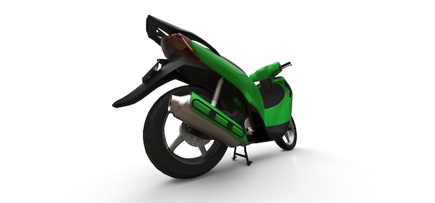 Ciclomotor verde urbano moderno em um fundo branco. ilustração 3d.