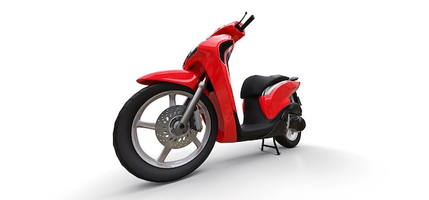 Ciclomotor vermelho urbano moderno em uma ilustração 3d de fundo branco