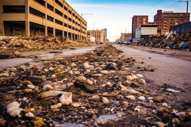 Foto cidade abandonada lixo lixo em todos os lugares fotografia profissional