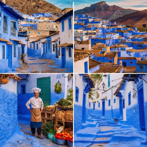 Foto cidade azul chefchaouen marrocos áfrica