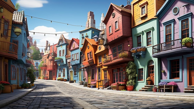 Cidade colorida, um desenho animado 3D PixarStyle