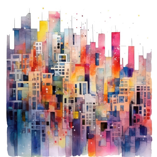 cidade cores brilhantes paisagem fundo pintura