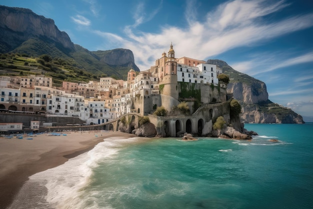 Cidade costeira colorida na costa de Amalfi, Itália