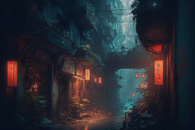 cidade cyberpunk à noite