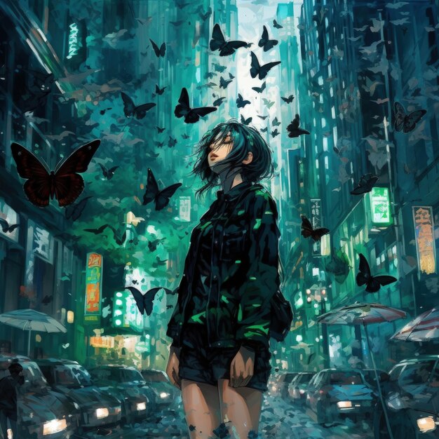 Cidade cyberpunk japonesa IA generativa